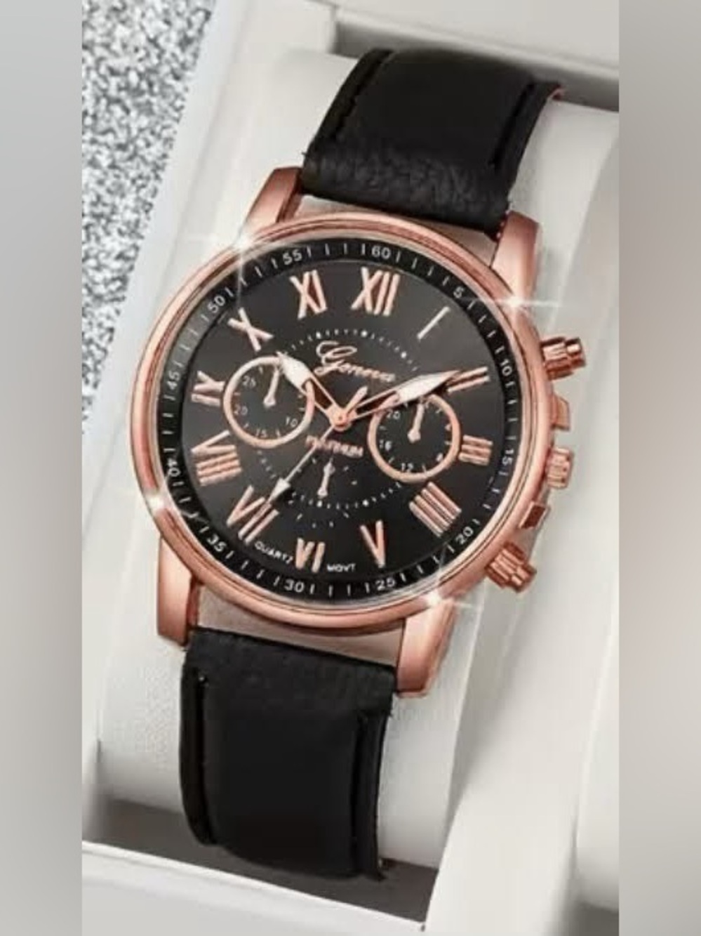 1-Black and Rose Gold Women's Chronograph Wrist Watch